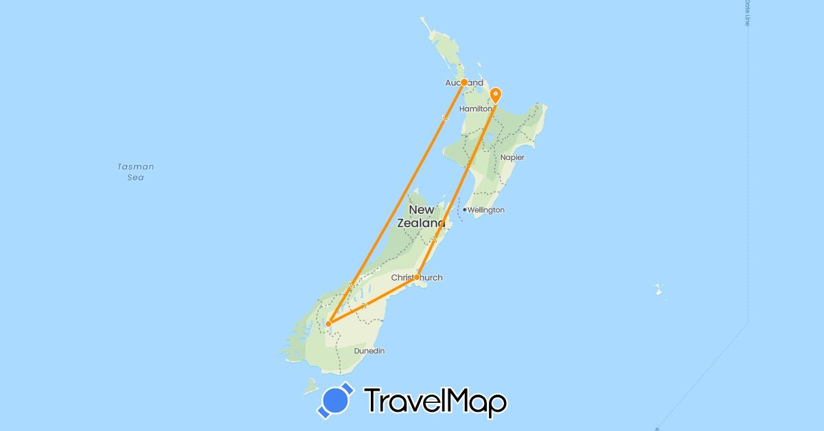 TravelMap itinerary: driving, hitchhiking in New Zealand (Oceania)